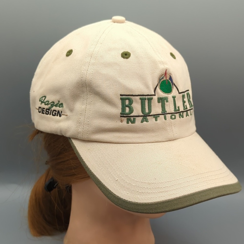 Butler National Golf Club Hat Ahead Authentic Strapback Fazio Design Cream Green